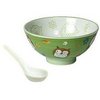 Japanese Porcelain Green Owl Children's Bowl and Spoon Set