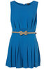 BLUE PLEATED BOW BELTED PLAYSUIT