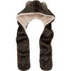 grey leopard print faux fur hooded scarf