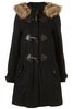 Black Hooded Faux Fur Trim Duffle Coat