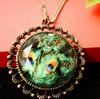 Peacock Plume Pattern Round Pendant Chain Necklace