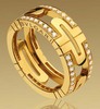 Bulgari PARENTESI small band ring in 18kt yellow gold with demi pav&#233; diamonds