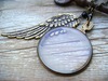 Steampunk Necklace - Brass Wing and Gold Optometrist Lens Long Vintage Necklace