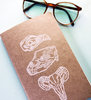 handprinted moleskine journal-bear, bird and sheep skull