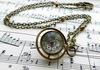 Steampunk Pocket Watch Necklace Skeleton Globe Mechanical Watch by Compass Rose Design