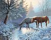 раскраска по номерам "Морозное утро и лошади"