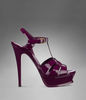 YSL Tribute Sandal in Magenta Patent Leather