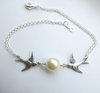 Sparrows and Pearl antique silver bracelet
