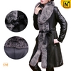 Women Long Black Fur Trimmed Leather Coat CW680018 - CWMALLS.COM