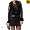 Women Black Fur Trimmed Leather Jacket CW21125 - CWMALLS.COM