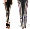 Woman Punk Fishnet Bead Bullet Geometric Paneled Leggings