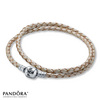 pandora champagne leather double bracelet