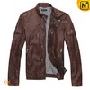 Mens Brown Leather Motorcycle Jacket CW871156 - cwmalls.com