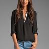 Joie Peterson Contrast Trim Blouse in Caviar/Porcelain