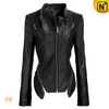Black/Blue Cropped Motorcycle Leather Jacket CW608335 - cwmalls.com