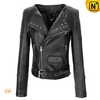 Women Black Leather Motorcycle Jacket CW608119 - cwmalls.com