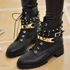New Womens Spike Studded Punk Chunky Heels Buckle Strap Goth Military Ankle Boot