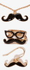 Mustache Necklace, Mustache & Sunglasses Ring Set, Mustache Earrings