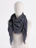 большущий черно-серо-синий неотесанный шарф  из хлопка или льна с  кисточками и узором
