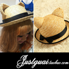 Соломенная шляпка с кошачьими ушками
