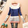 Fashion Lady Long Sleeve Pullover Blocking Scoop Neck Knit Sweater Outwear Top