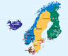 Большая карта Швеции и Дании и книги о Швеции и Дании
