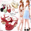 Braided ribbon wedge-heel shoes ♪ ankle belt sandals