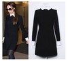 Black White Collar Long Sleeve Women's Casual Elegant Dress