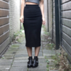 cotton-blend black midi skirt