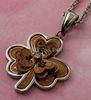 3-D CLOVER LEAF 2-TONE STAINLESS STEEL PENDANT CHAIN NECKLACE-IRISH SHAMROCK