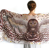 палантин с совой Day Owl art COTTON scarf