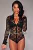 Black Sheer Lace Cuffs Long Sleeves Bodysuit