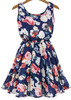 Blue Sleeveless Floral Pleated Chiffon Dress - Sheinside.com