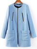 Blue Long Sleeve Zipper Pockets Coat - Sheinside.com