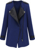 Blue Contrast PU Leather Trims Oblique Zipper Coat - Sheinside.com