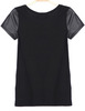 Black Contrast PU Leather Short Sleeve T-Shirt - Sheinside.com