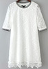 White Short Sleeve Hollow Lace Dress - Sheinside.com