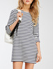 White Black Long Sleeve Striped Dress - Sheinside.com