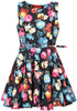 Black Sleeveless With Belt Florals Pleated Dress - Sheinside.com