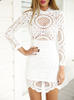 White Long Sleeve Hollow Lace Dress - Sheinside.com