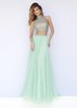 Two Piece High Halter Neck Beaded Flowing Mint Sherri Hill 11220