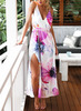 White Spaghetti Strap Backless Split Floral Dress - Sheinside.com