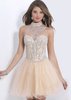 2015 Neck Jewels Illusion Ruffled Champagne Halter Homecoming Dr