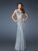 Sexy Grey Sequined Waist Striped Prom Dress