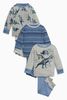 Blue All Over Print Dino Snuggle Fit Pyjamas Three Pack