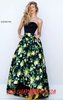 Straight-Neck Black/Yellow Printed Sherri Hill 50206 Long Bodice Prom Dresses 2016