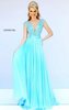 Beads 2015 Aqua Lace Applique Sherri Hill 11269 Long Bodice Prom Dress