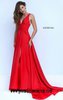 2016 Sherri Hill 50296 V-Neck Long Slit Evening Dresses Red Open-Back Bodice