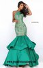 Sherri Hill 50266 Halter-Neck Beads Pattern Emerald 2016 Bodice Long Tiered Prom Dresses