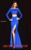 2016 Beaded Sherri Hill 50209 Long-Sleeved Royal Two-Piece Long High Slit Evening Gown